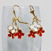 Fashionidea – mooie vrolijke goudkleurige oorbellen wit rood met zirkonia