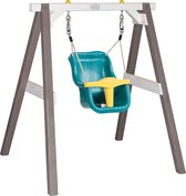 AXI Portique en Bois Gris / Blanc – Balançoire Bébé - Balançoire turquoise / jaune pour les enfants à partir de 9 mois - Balançoire pour l’extérieur / le jardin