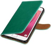 Pull Up TPU PU Leder Bookstyle Wallet Case Hoesjes voor Galaxy C7 Groen