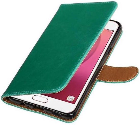 Zakelijke Book Case Telefoonhoesje Geschikt voor de Samsung Galaxy C7 - Portemonnee Hoesje - Pasjeshouder Wallet Case - Groen