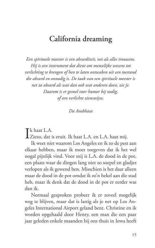 Titelpagina met "California dreaming" en een geestelijke meester, een absurditeit.