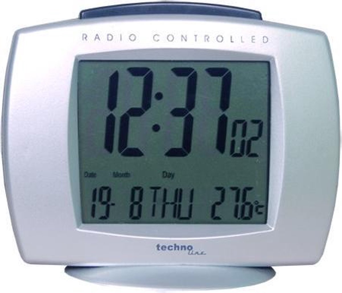 Technoline WT-189 SILVER - Wandklok - Digitaal - Rechthoek - Radiogestuurde tijdsaanduiding en Handmatig - 12/24 - Datumaanduiding - 5 talen - Binnentemperatuur - 12/24 - Snooze - Kunststof - Cijfers - LCD achtergrond verlichting - Zilverkleurig