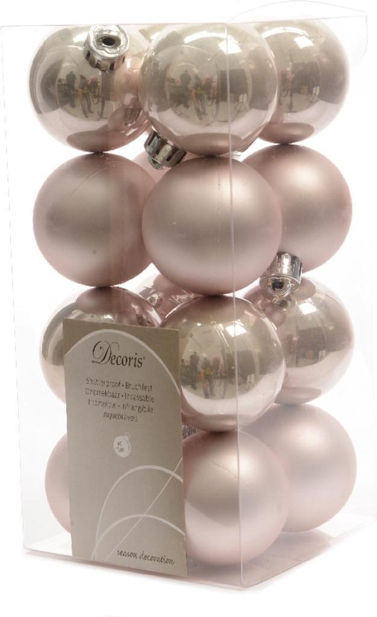 Bol.com 16 stuks Kerstbal plastic glans-mat/40mm/poeder roze aanbieding
