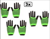 3x Paar nethandschoenen vingerloos neon groen