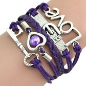 Fako Bijoux® - Multi Armband - Sleutel Hart Gesp Love - Paars