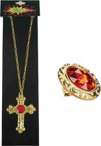 Sinterklaas sieraden set gouden ketting en ring met rode stenen