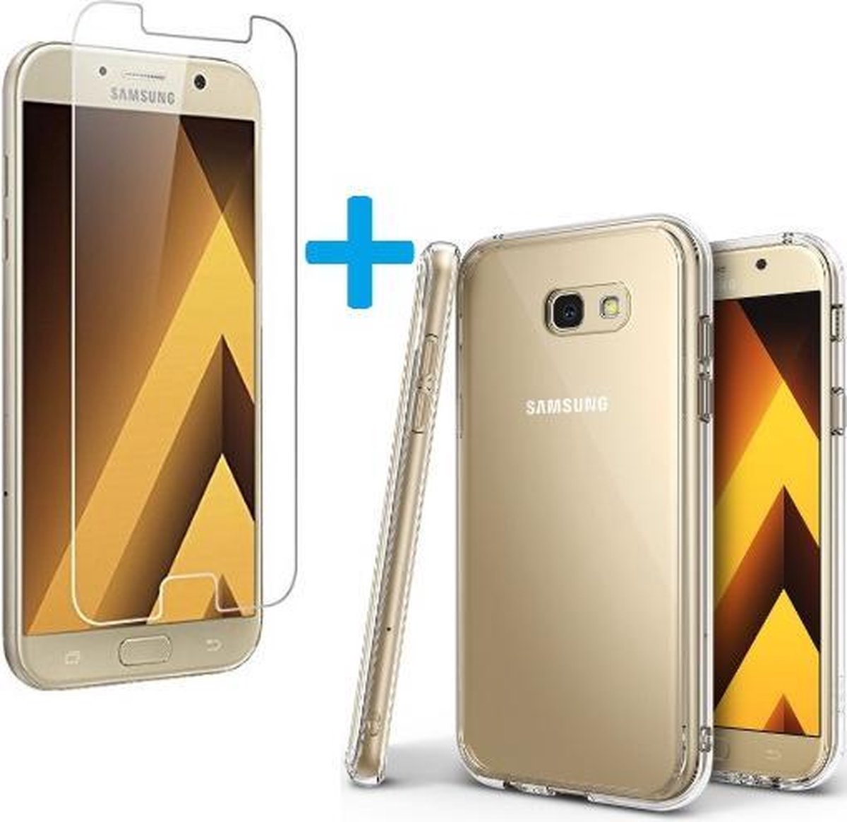 Samsung Galaxy A3 2017 Ultra Dunne TPU silicone case hoesje Met Tempered glass Screen Protector Set