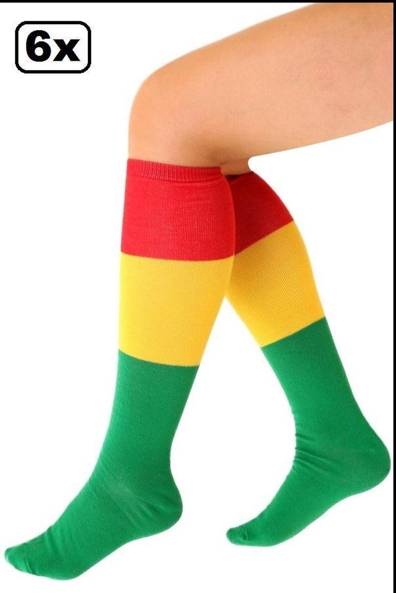 6x Paar Sokken rood/geel/groen mt.39-42 - Thema party