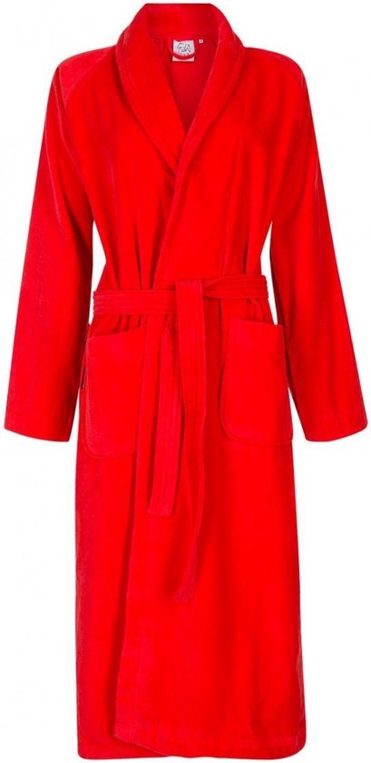 Unisex badjas rood- velours katoen - rode badjas sjaalkraag - maat XS