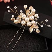 Goudkleurige Hairpins met Diamanten, Blaadjes en Parels - 2 Stuks| Haarpin - Haarsieraad - Haarversiering - Haaraccessoire | Bruid - Bruidsmeid - Bruidsmeisje - Bruidskapsel | Fees