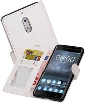 Hoesje Geschikt voor Nokia 6 - Portemonnee hoesje booktype wallet case Wit