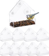 relaxdays 10 x vogelvoederhuis raam - 3 zuignappen - voederstation vogel - voedersilo