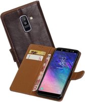 Zakelijke Book Case Telefoonhoesje Geschikt voor de Samsung Galaxy A6 Plus 2018 - Portemonnee Hoesje - Pasjeshouder Wallet Case - Mocca