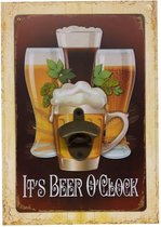Houten wandbord met flesopener It's beer o'clock