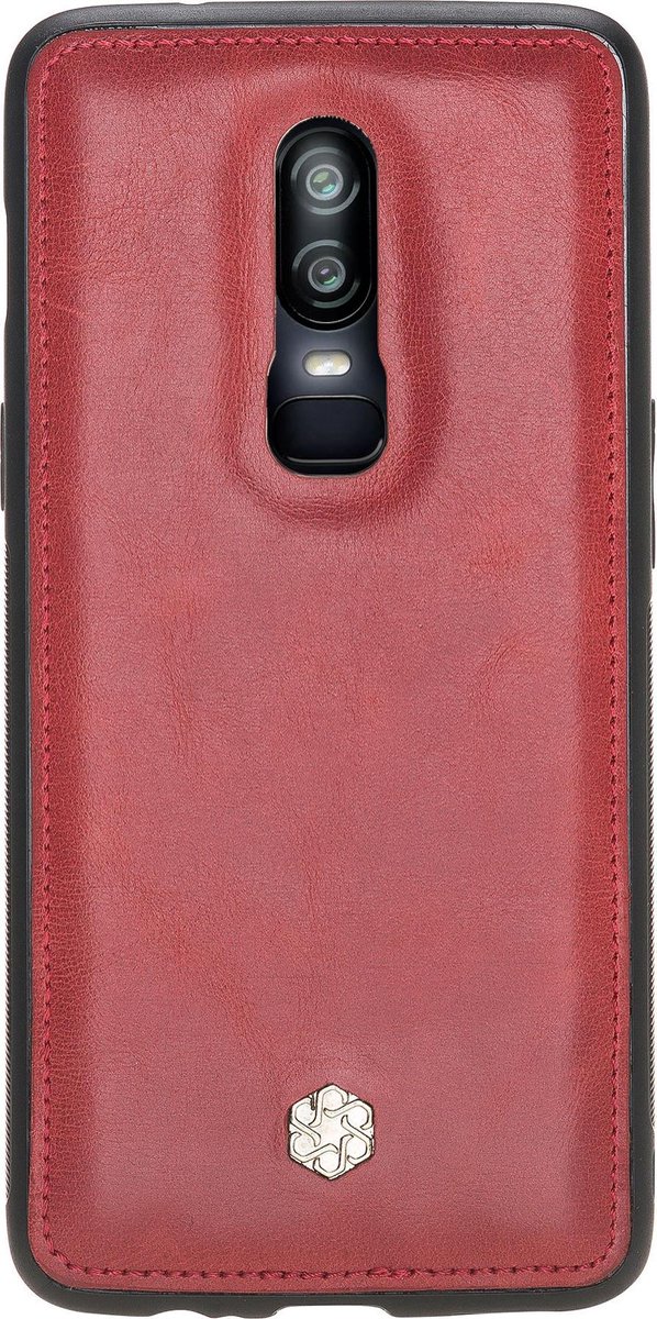 Bomonti™ - OnePlus 6 - Clevercase telefoon hoesje - Rood Milan - Handmade lederen back cover - Geschikt voor draadloos opladen