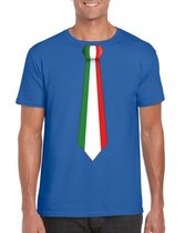Blauw t-shirt met Italiaanse vlag stropdas heren - Italie supporter L
