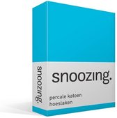 Snoozing - Hoeslaken - Double - 120x200 cm - Coton percale - Turquoise