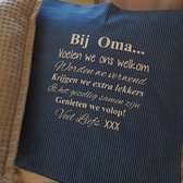 Kussen Kussenhoes tekst cadeau Regels voor Bij  Oma Thuis | streepjes hoes donkerblauw opdruk wit
