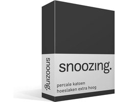 Snoozing - Hoeslaken - Extra hoog - Lits-jumeaux - 180x200 cm - Percale katoen - Antraciet