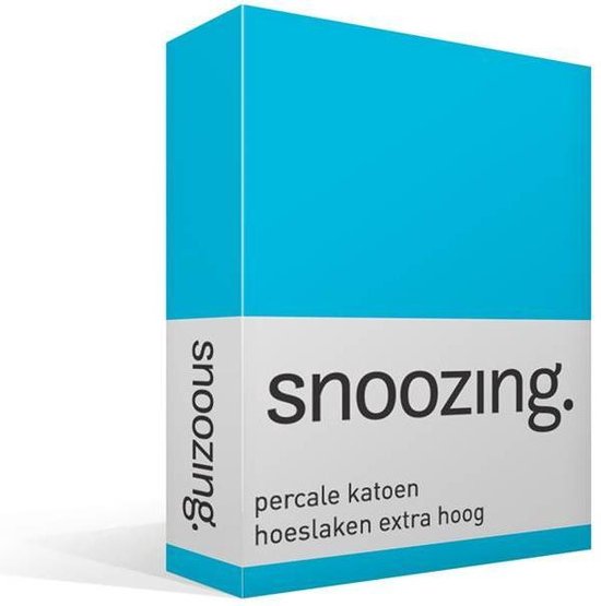 Snoozing - Hoeslaken - Extra hoog - Eenpersoons - 90x220 cm - Percale katoen - Turquoise