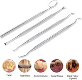Compleet Tandarts Setje – 4 stuks Tandsteenhaakje – Mondspiegel – Tandarts Gereedschap – Mondverzorging – Stainless Steel