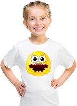 Smiley/ emoticon t-shirt geschrokken wit kinderen L (146-152)