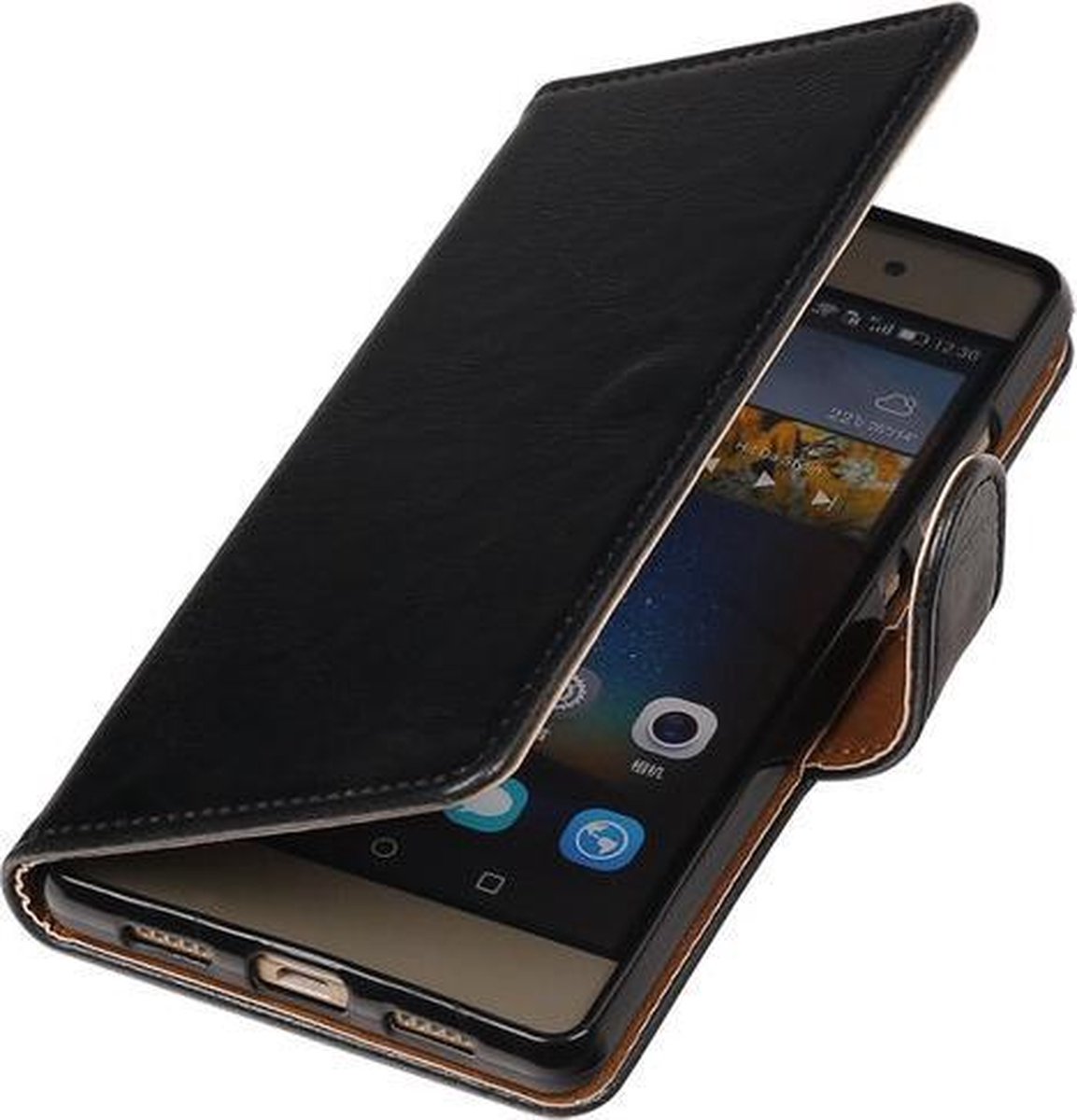 Zwart Pull-Up PU booktype wallet hoesje voor Huawei Y560 / Y5