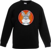 Kinder sweater zwart met vrolijke konijn print - konijnen trui 3-4 jaar (98/104)