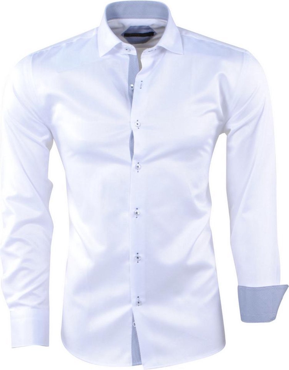 Pradz Heren Overhemd Gestreepte Kraag Slim Fit Wit bol