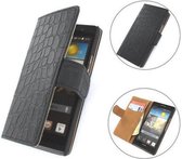 TCC Luxe Hoesje Huawei Ascend W1 Book Case Flip Cover - Zwart Croco