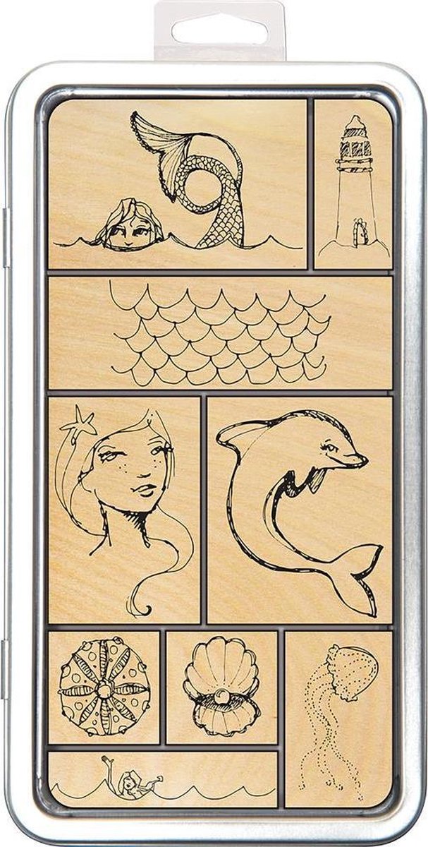 Jane Davenport - Tin of Mermaids - Rubber stamps - stempelset - 6 stuks