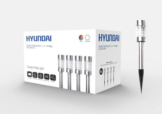 Hyundai - RVS buitenlamp op zonne-energie – LED - 4 pack | bol.com