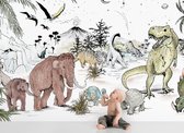 Behang Prehistoric - 318w x 280h cm - Vliesbehang Dinosaurus kinderbehang