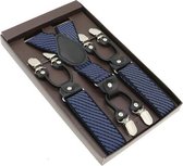 Bretels Heren - 6 Stevige Clips - Blauw/Wit Gestreept - 3,5 cm