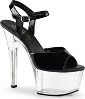 Pleaser - ASPIRE-609 Sandaal met enkelband, Paaldans schoenen - Paaldans schoenen - 41 Shoes - Zwart/Transparant