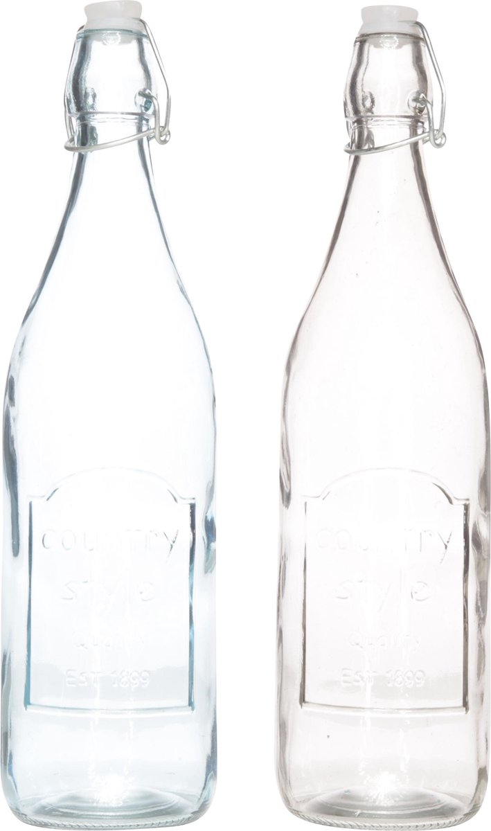 Cosy & Trendy Country Style Fles - 1L - Ø 8.5 cm x 32 cm - Light Blue-Smoke - Set-2