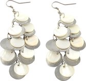 Parelmoeren oorbellen White Shell Circles - oorhangers - parelmoer - sterling zilver (925) - wit - zilver - lang