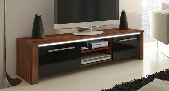 bol.com | TV meubel -TV kast Orlanda met LED verlichting (donker  eiken/front hoogglans zwart)