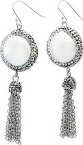Zoetwater parel oorbellen Bright Pearl Dangling Tassel - oorhangers - echte parels - sterling zilver (925) - wit - zwart - stras steentjes