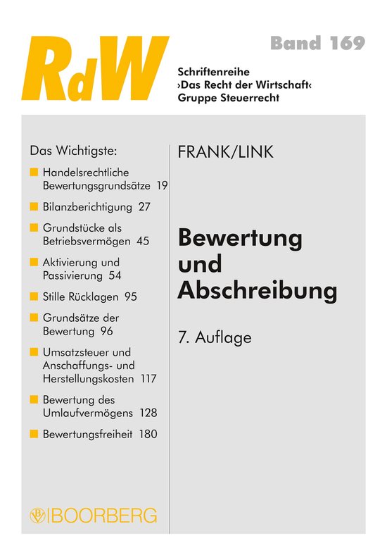 Das Recht der Wirtschaft 169 - Bewertung und Abschreibung - cover
