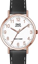 Q&Q dames horloge rosékleurig met zwart lederen band Q979J836