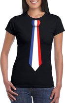 Zwart t-shirt met Frankrijk vlag stropdas dames 2XL