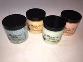 Badzout pakket 4 x 300gr uit  zeezout en dode zee zout. Eucalyptus, Lavendel, Bamboe en Roos