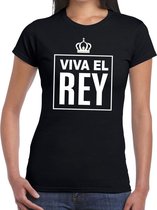 Zwart Viva el Rey Spaanse tekst shirt dames - Oranje Koningsdag/ Holland supporter kleding S