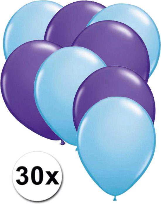Ballonnen Licht blauw & Paars 30 stuks 27 cm