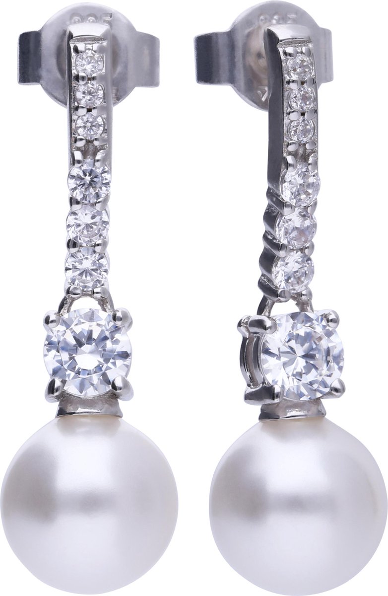 Diamonfire - Zilveren oorhangers Pearls - Zirkonia - Parel