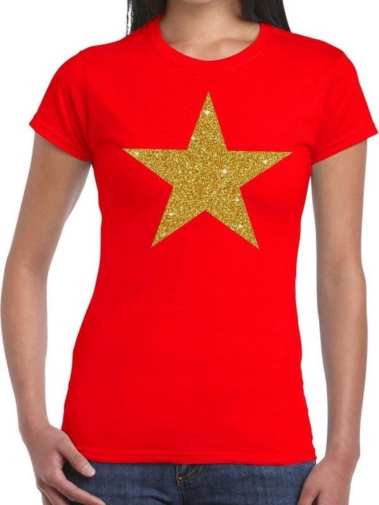Samenwerking Iedereen Berg Ster goud glitter fun t-shirt rood dames - dames shirt gouden Ster L |  bol.com