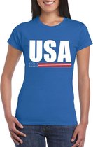 Blauw USA supporter t-shirt voor dames - Amerikaanse vlag shirts L