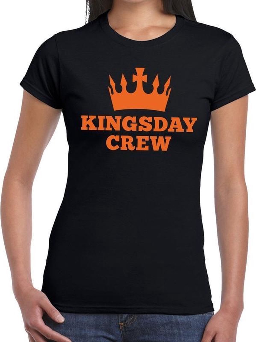 Afbeelding van product Bellatio Decorations  Zwart Kingsday crew t- shirt - Shirt voor dames - Koningsdag kleding XS  - maat XS