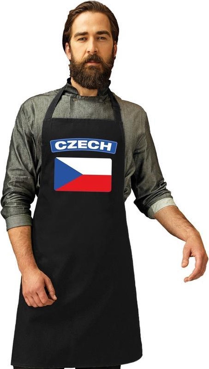 Tsjechie vlag barbecueschort/ keukenschort zwart volwassenen